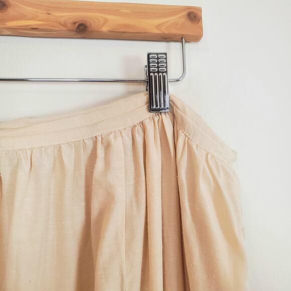Vintage 70s 80s Silk Cotton Midi Prairie Skirt Beige Cream 36" - Picture 6 of 10